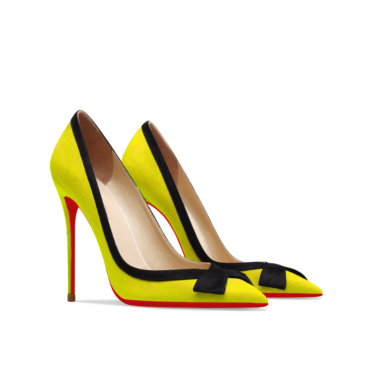 100mm Bowknot Fashion High Heels Sexy Prom Mixed Colors Red Bottoms Stiletto Suede-vocosishoes