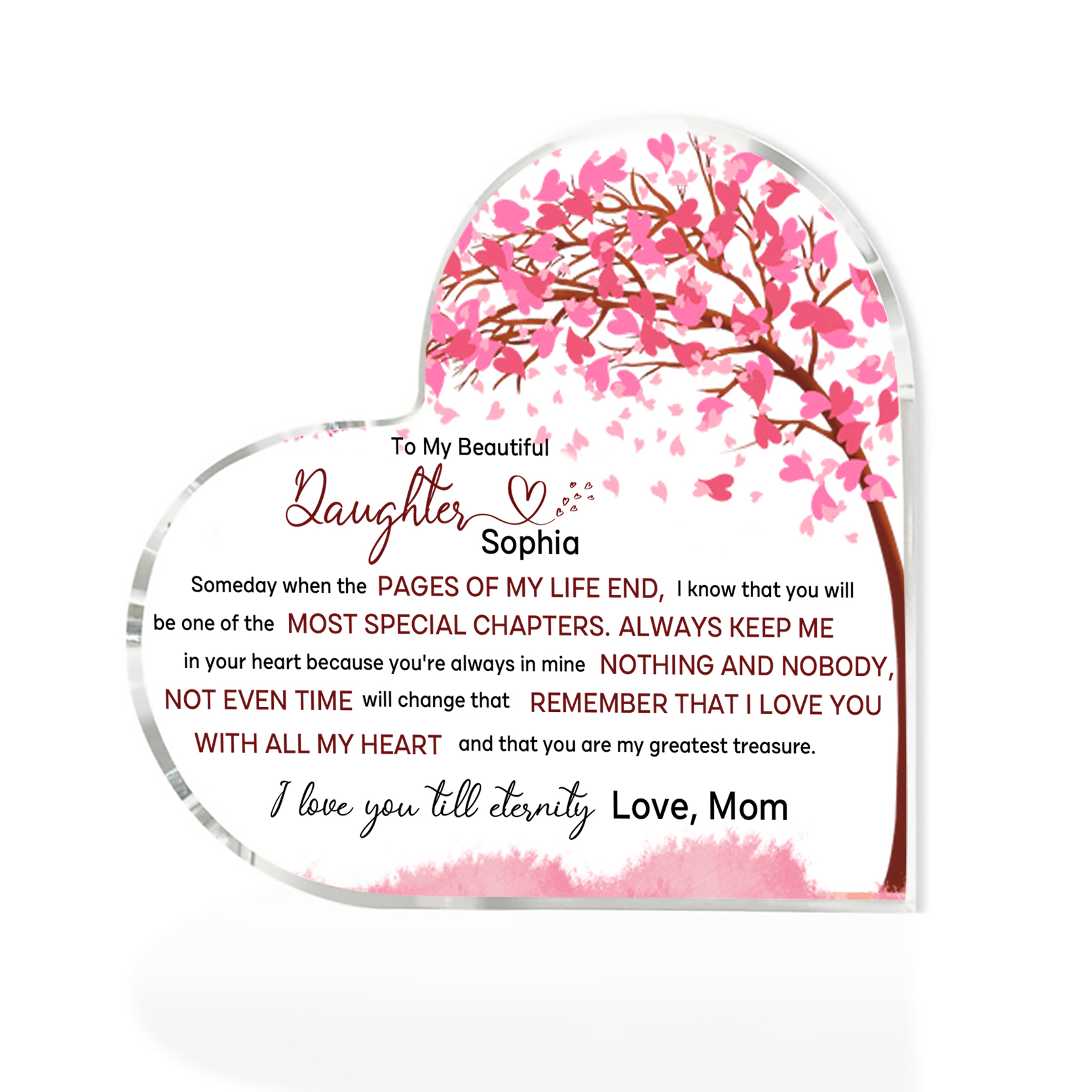 To My Daughter Acrylic Heart Keepsake Personalized 2 Names Pink Tree Ornament - I Love You Till Eternity-Jessemade AU