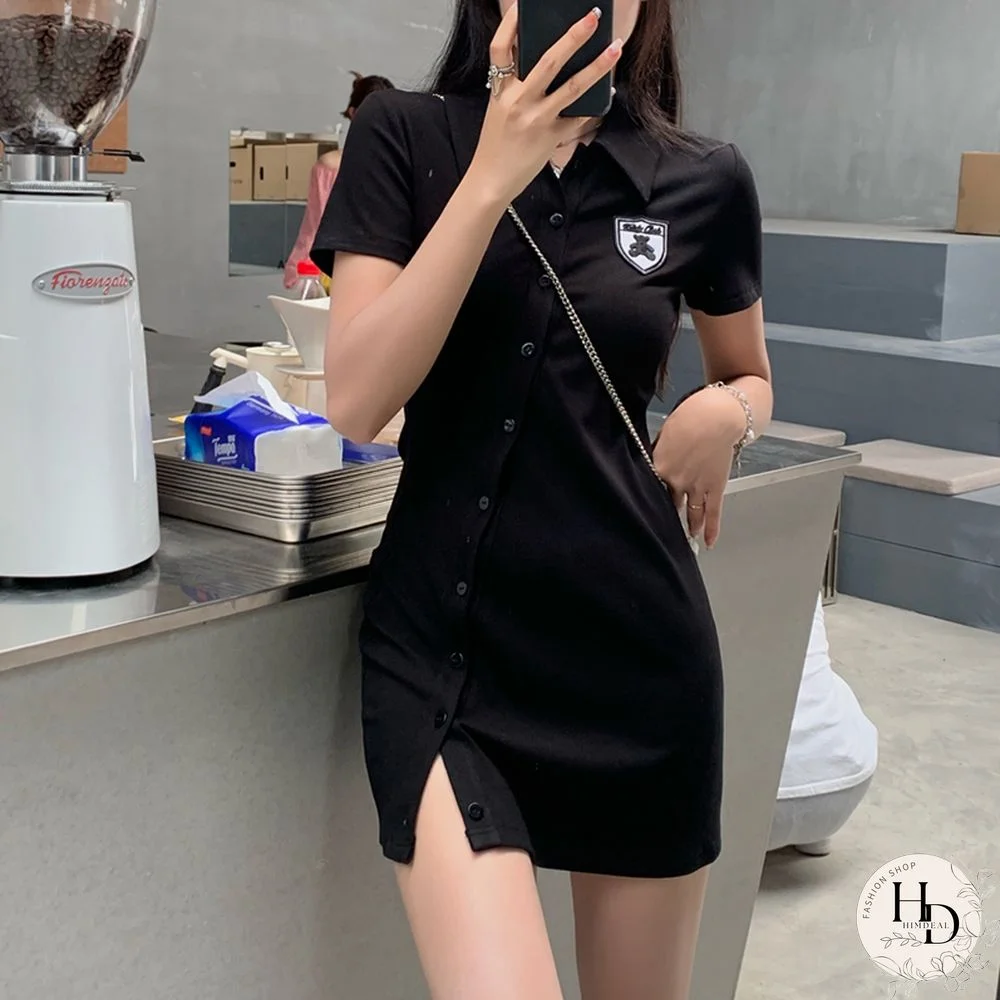 Short Sleeve Buttons Sexy Bodycon Maxi DressesFor Women Autumn Fashion Streetwear Outfits Party Elegant Wear Woman Dress