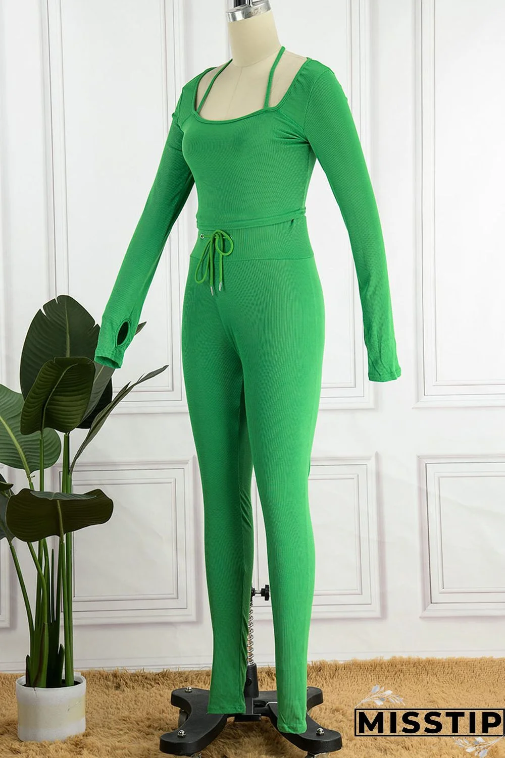 Green Casual Street Solid Patchwork Square Collar Long Sleeve Two Pieces