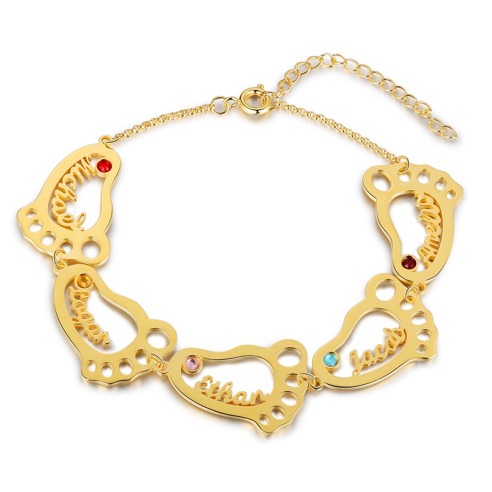 Personalisiertes Baby Füße 5 Namen Geburtssteine Armband n5-b5 Kettenmachen