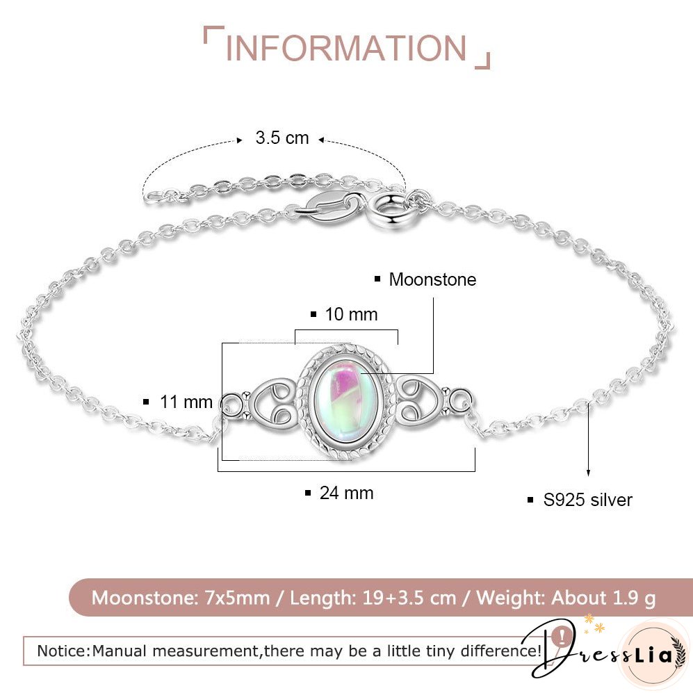 Moonstone surging gibbous moon bracelet with 925 silver