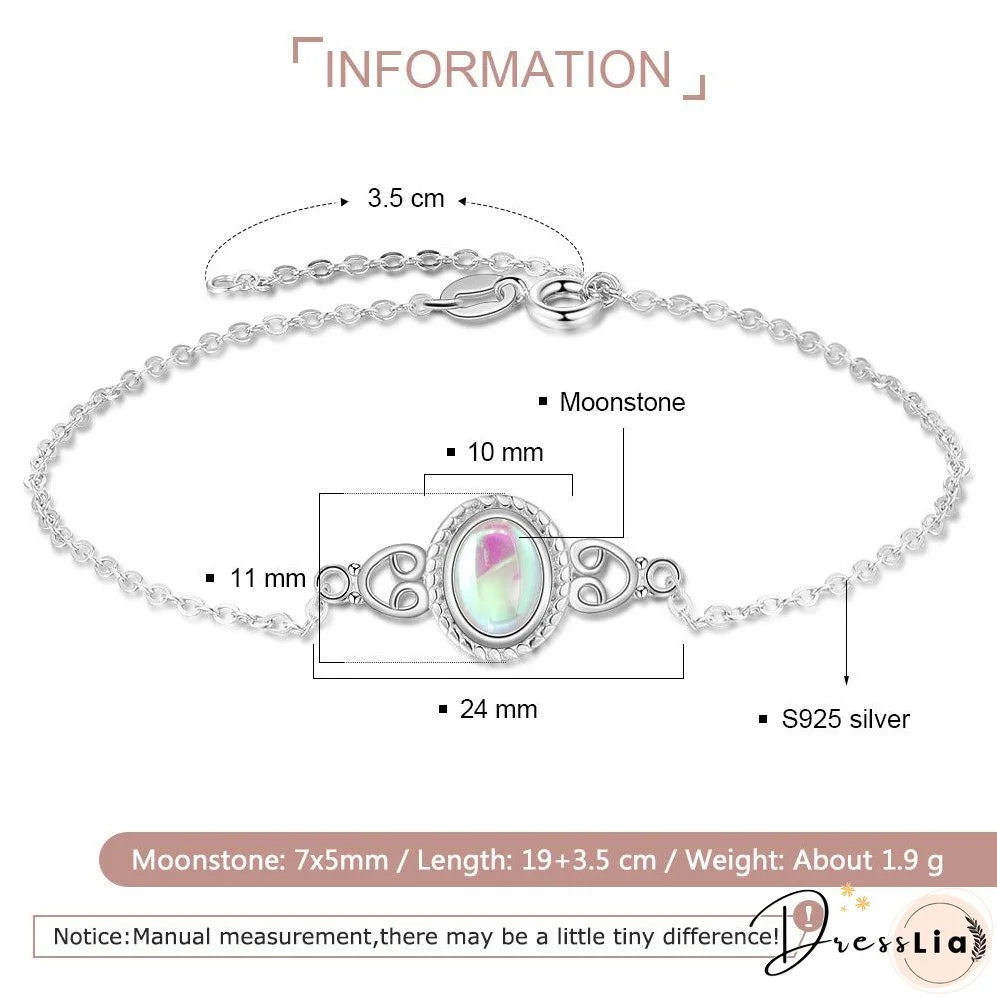 Moonstone surging gibbous moon bracelet with 925 silver