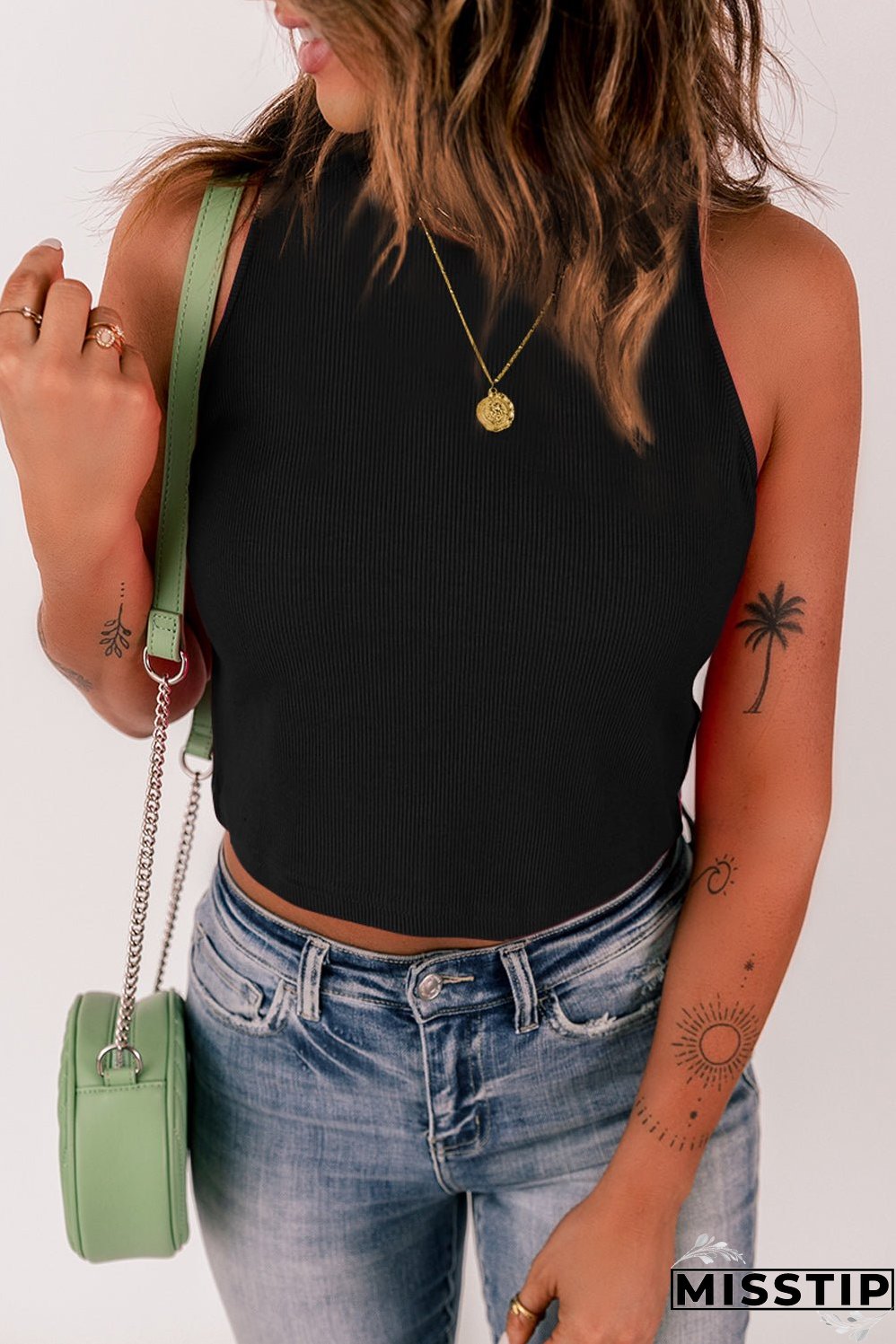 Ribbed Knit Basic Cropped Tank Top