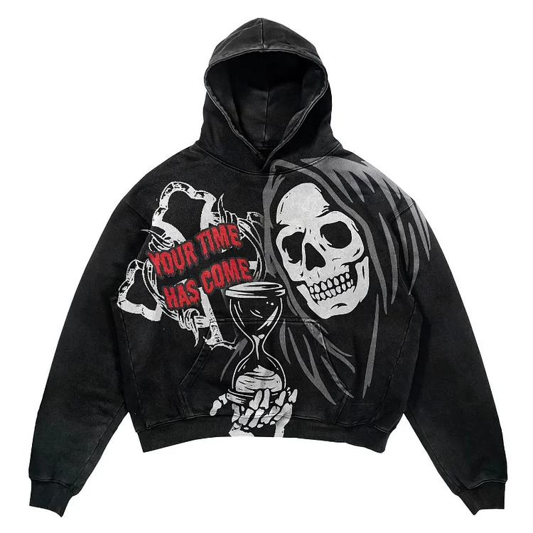 Y2k Gothic Sweatshirts Hoodie Skull Printed Pullover Streetwear-VESSFUL