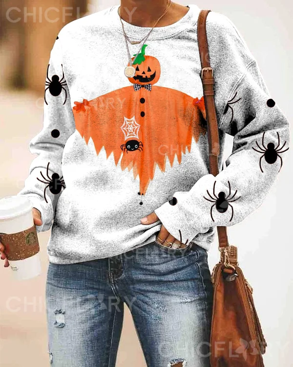 Women's Ghost Print Loose Sweatshirt