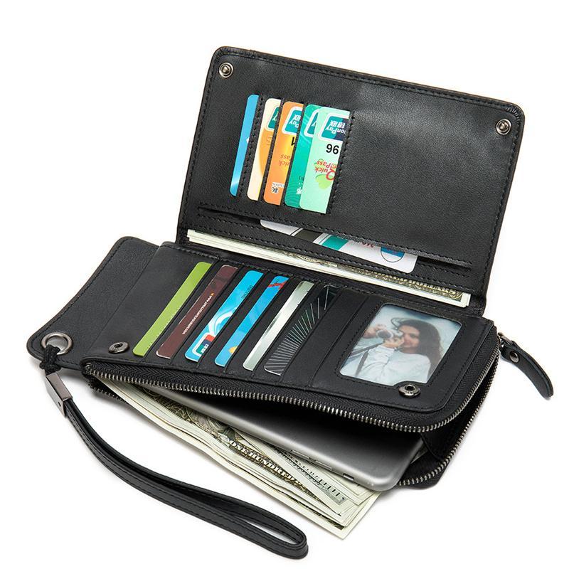 Men's  Zipper Design Simple Style Leather Wallet