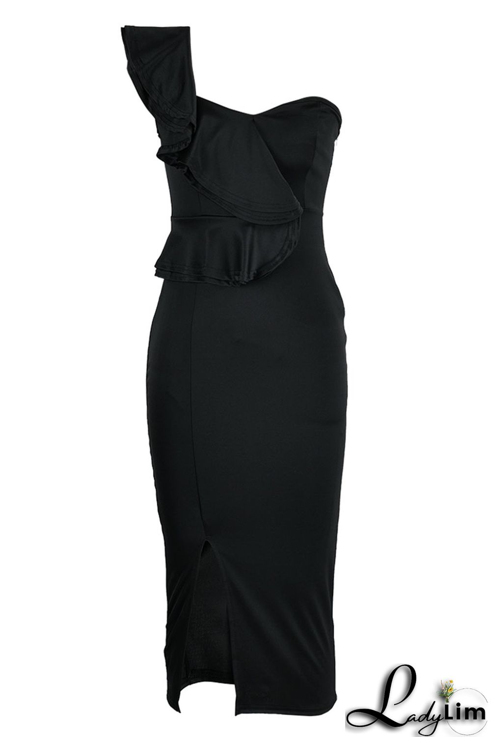 Orange Fashion Sexy Solid Patchwork Backless Slit One Shoulder Sleeveless Dress