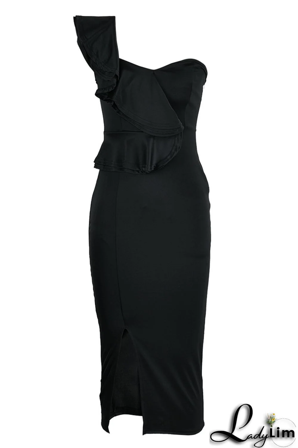 Orange Fashion Sexy Solid Patchwork Backless Slit One Shoulder Sleeveless Dress