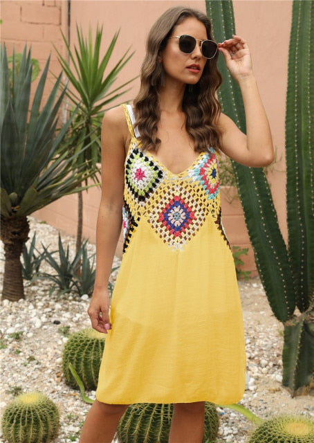 Crochet Beach Cover-ups Summer Tunic Cover Up Long Knitted Beachwear Swimsuit Ups for Women Vestido Playa Mujer White Dress 2021 Lanfubeisi