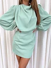 Urban Round-Neck Long Sleeve Ruffled Simple Mini Dress