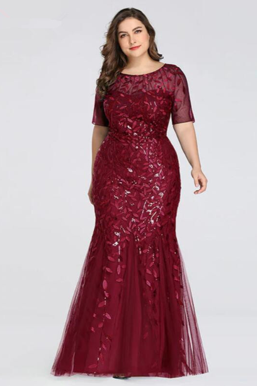 Plus Size Elegant Long Evening Dress With Lace Appliques
