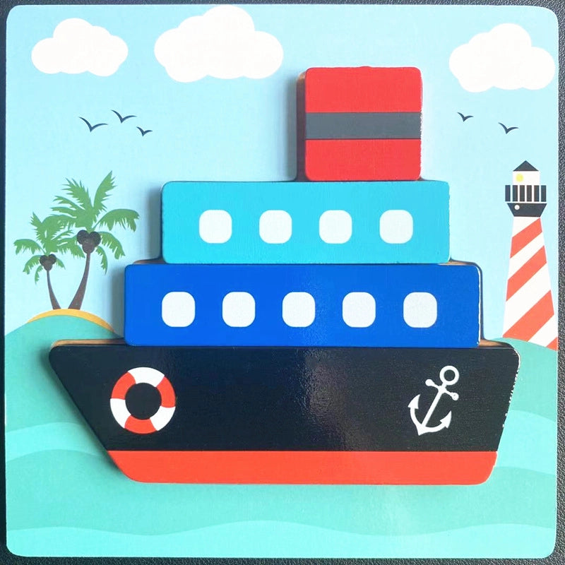 Kindergarten Children’s Enlightenment Early Education Cognition Cartoon Animal Cognition Hand-held Board Wooden Three-dimensional Puzzle Wooden Toys