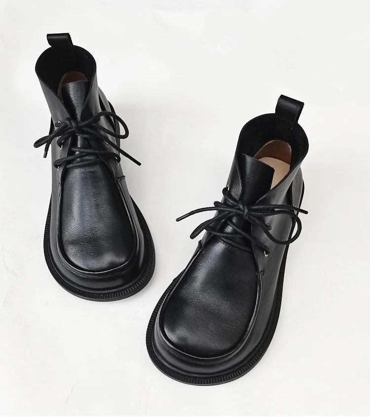 Women's Ankle Boots Oxford Shoes Round toe Lace up Woman Boots 100% Genuine Leather Ankle Boots for Women Spring Autumn Shoes