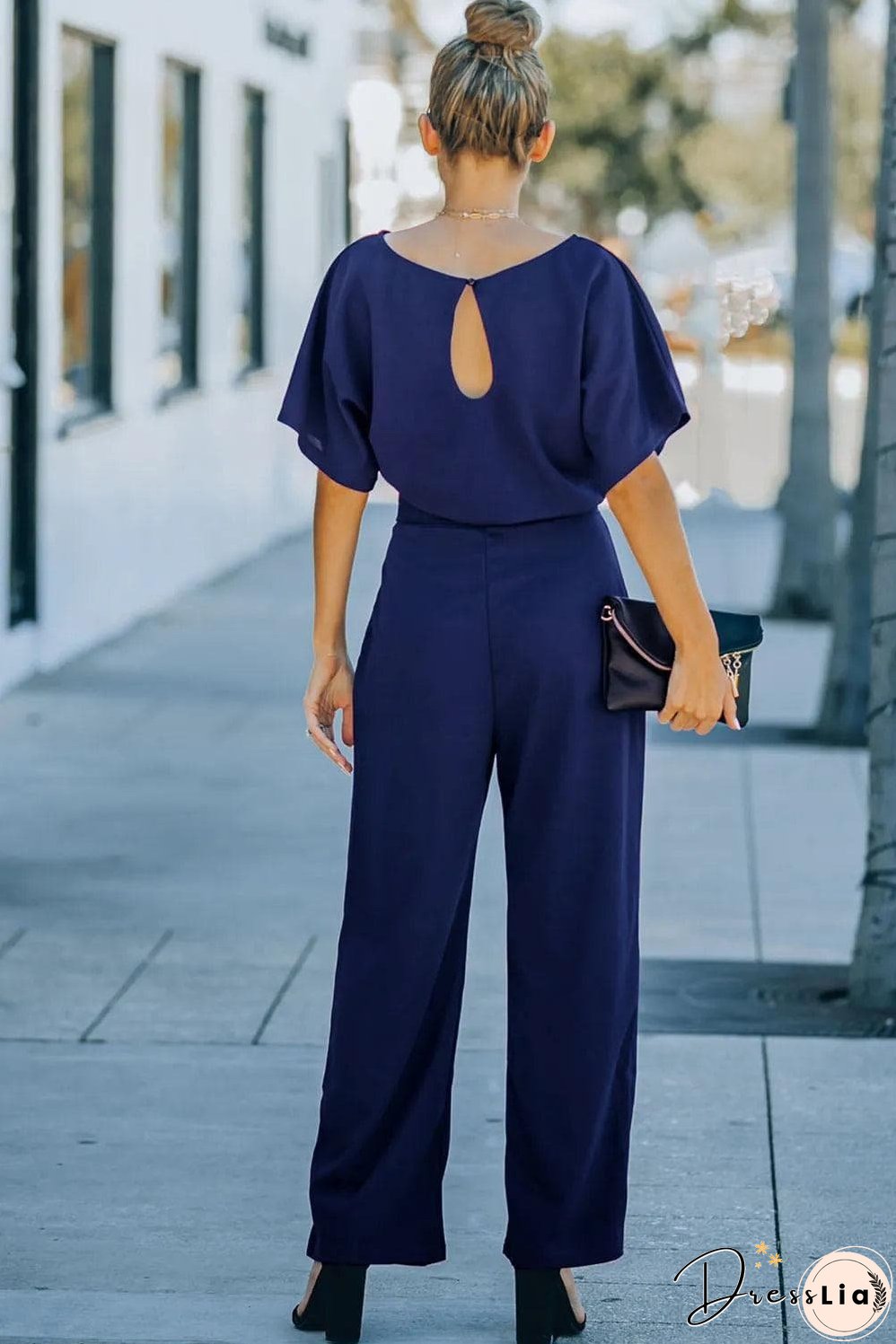 Blue Belted Wide Leg Jumpsuit