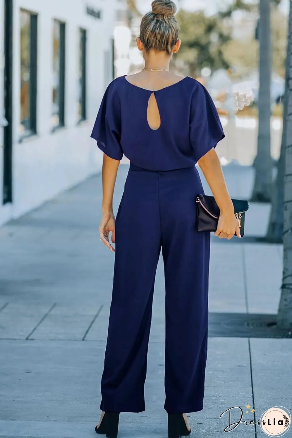 Blue Belted Wide Leg Jumpsuit