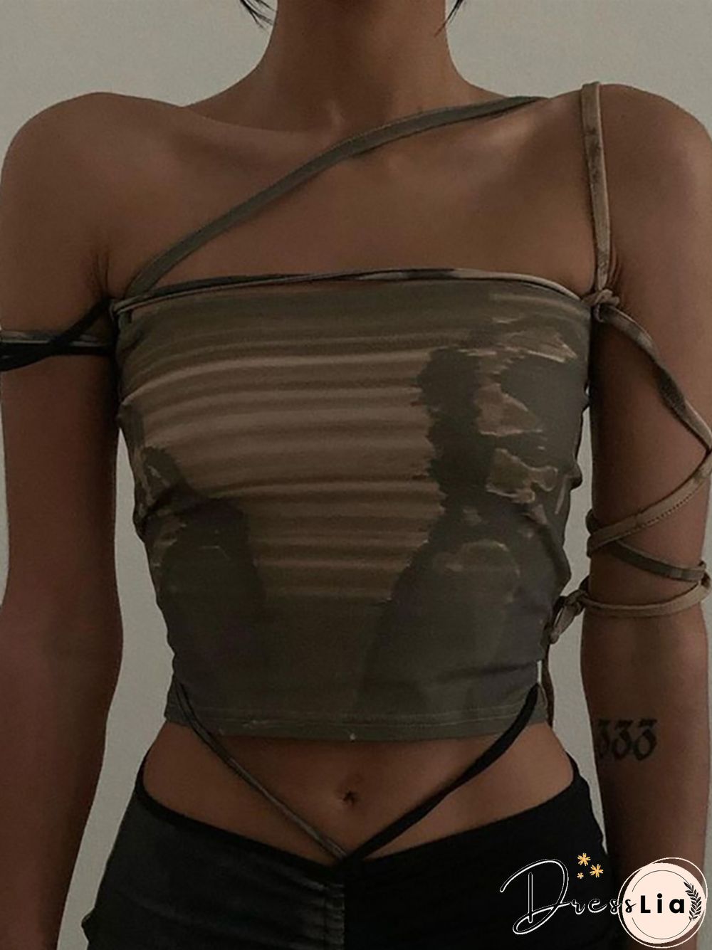 Goth Dark Punk Gothic Camis Grunge Lace Up Off Shoulder Women Crop Tops Hip Hop Bodycon Sleeveless Vintage Print 90S Streetwear
