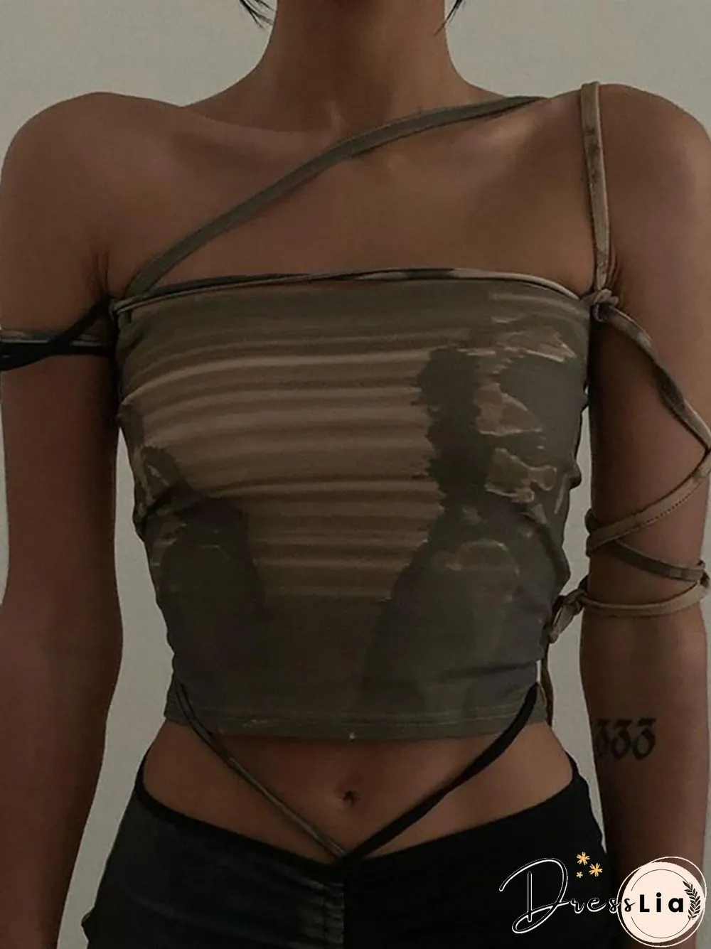 Goth Dark Punk Gothic Camis Grunge Lace Up Off Shoulder Women Crop Tops Hip Hop Bodycon Sleeveless Vintage Print 90S Streetwear