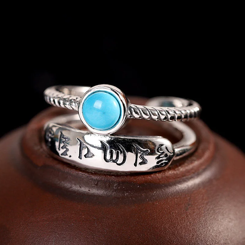 Turquoise Six True Words 925 Sterling Silver Blessing Ring