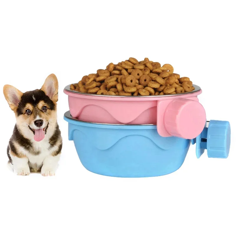 Removable Stainless Steel Pet Hanging Bowl For Cage Food Water Feeder Coop Cup Puppy Cat Small Animals