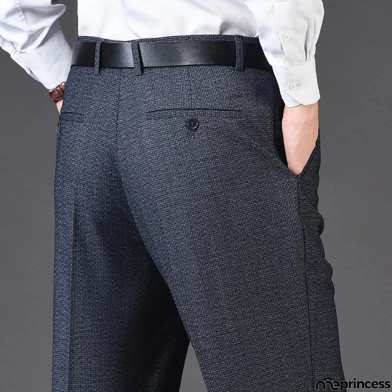 Men's Rayon High Waist Zipper Fly Closure Plaid Formal Pants