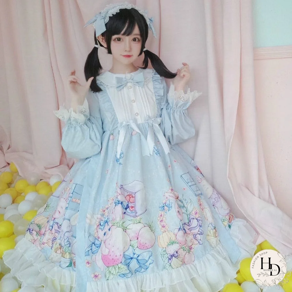 Gothic Lolita Daily Dress Cute Rabbit Soft Sister Japanese Op Long-Sleeved Victorian Kawaii Sweet Dress Girl Autumn Winter