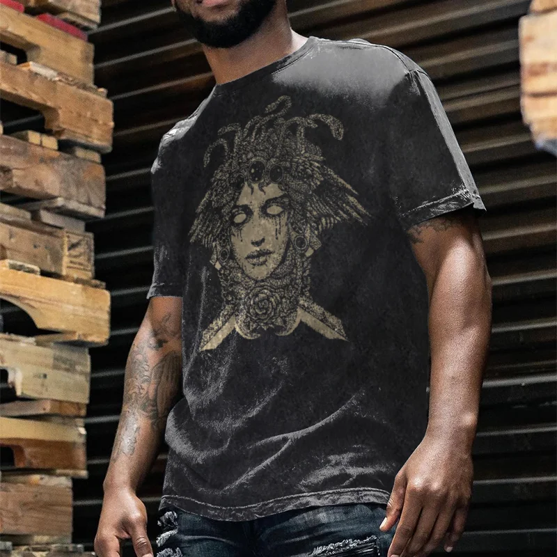 UPRANDY Men's Comfortable Medusa Printed Casual T-shirt -  UPRANDY