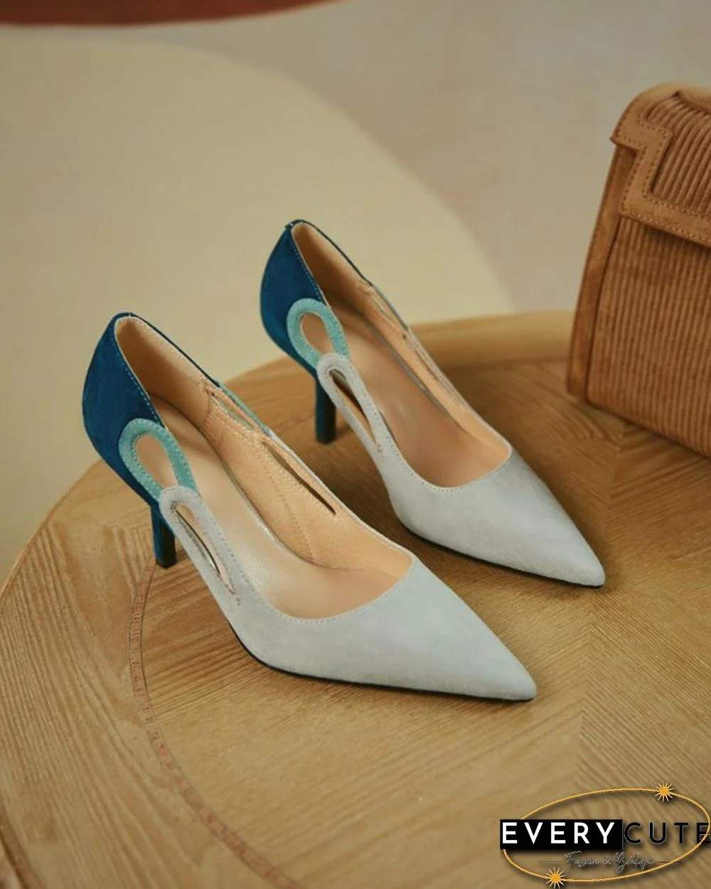 Colorblock Cut-out Suede Leather High Heel Sandals