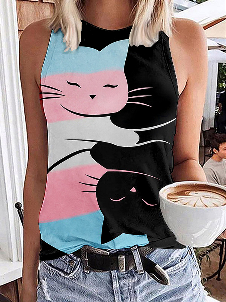 Damen-Transgender-Katzen-Print-Weste