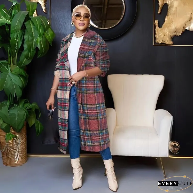 Plaid Patchwork Woolen Coat