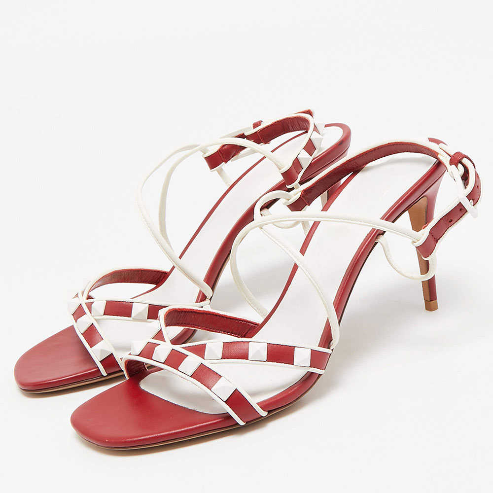 Red & White Criss-Cross Strappy Stiletto Heeled Sandals with Slingback Nicepairs
