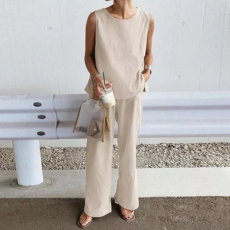 Comstylish Solid Comfort Casual Tank Top Two Piece Set