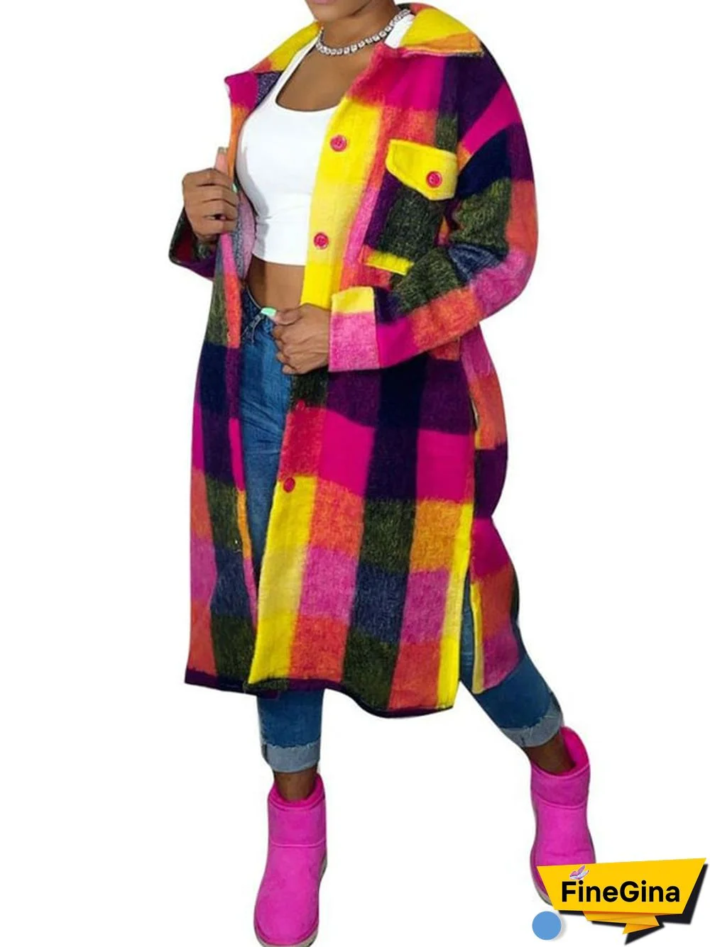 Women's Fashionable Colorful Patchwork Pocket Button Design Jacket