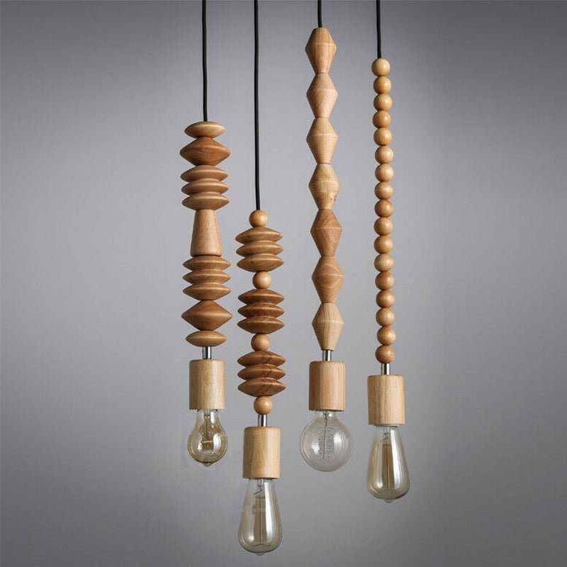 Nordic Wooden Geometric Beads Pendant Lamp For Living Room