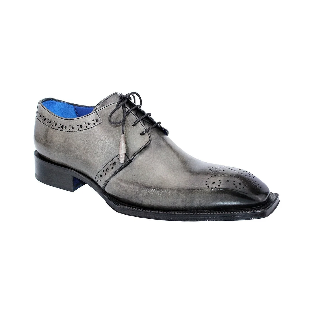 Men's Shoes Gray Calf-skin Leather Derby Oxfords