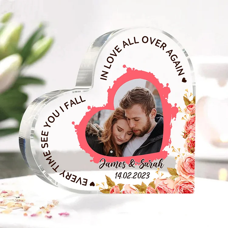 Photo-Personalized Couple Acrylic Ornament-Custom Acrylic  Heart Keepsake Desktop Ornament for Couple