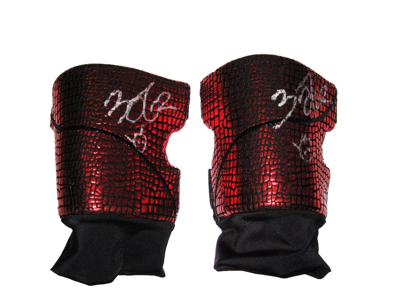 WWE NXT FINN BALOR RING WORN HAND SIGNED RED KNEE PADS WITH PIC PROOF AND COA