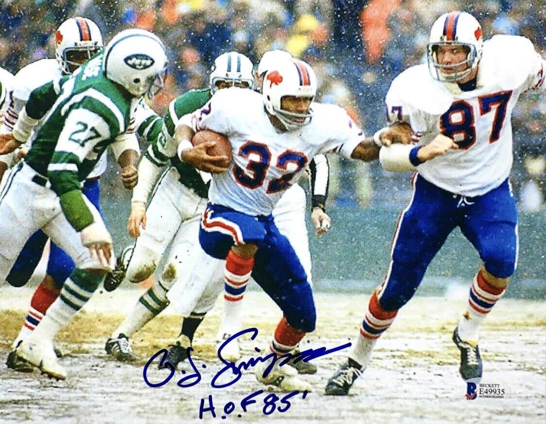 OJ Simpson Signed 8x10 Photo Poster painting Buffalo Bills Beckett E49935 w/ Inscription