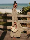 Loose And Plunging Floral Printed Long Sleeves Maxi Dresses