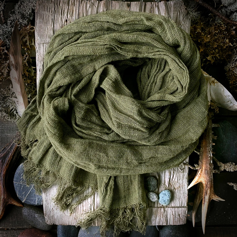 Men's Natural Linen Green Scarf