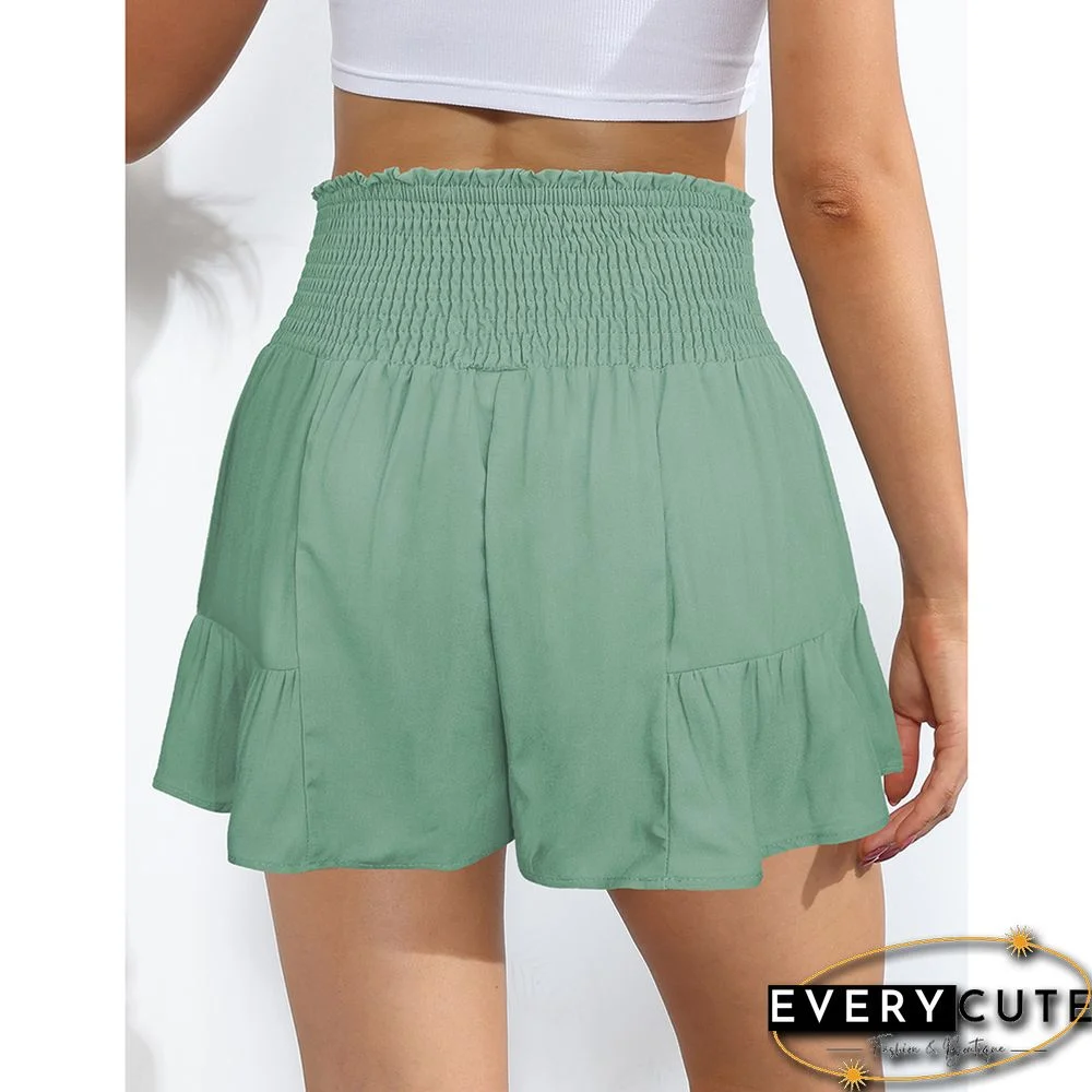 Light Green Ruffle Hem Tie Waist Wide Leg Culotte