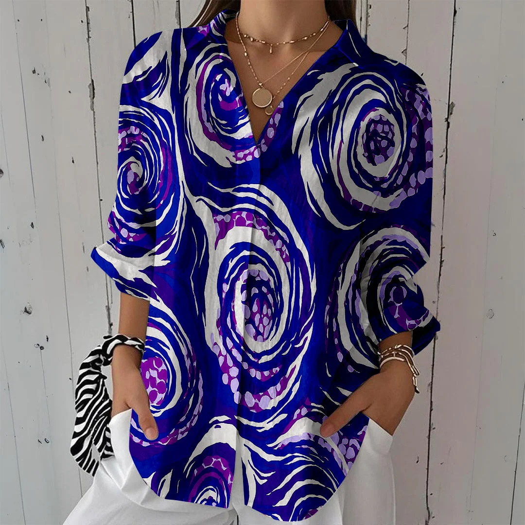 Style & Comfort for Mature Women Women Polka Dots, Purple DZCL0498 3/4 Sleeve Shirt Collar Printed Button Tops