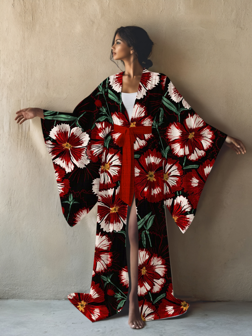 Abstract  Art Print Kimono Long Gown Robe With Belt