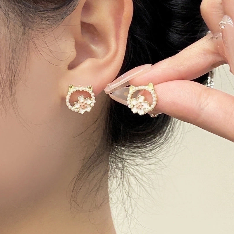 3 Pieces Sweet Heart Shape Rose Flower Inlay Imitation Pearl Alloy Rhinestones Earrings