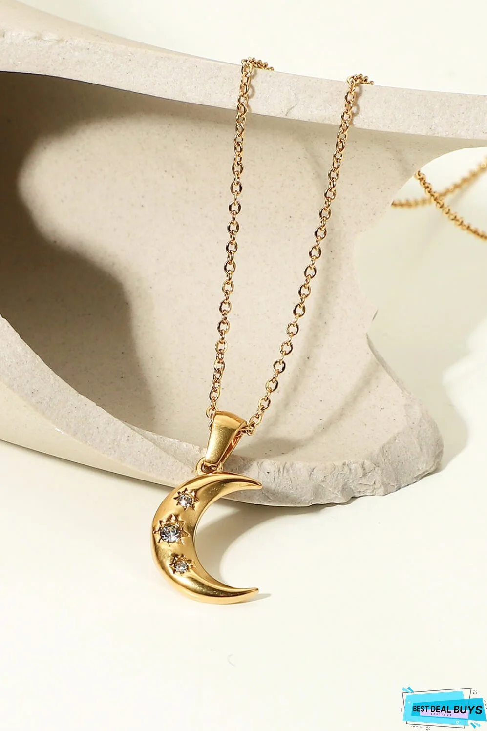 18K Gold Plated Inlaid Zircon Moon Pendant Necklace