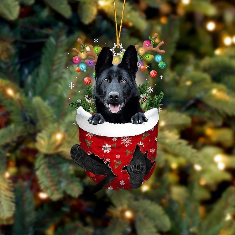 BLACK German Shepherd In Snow Pocket Ornament