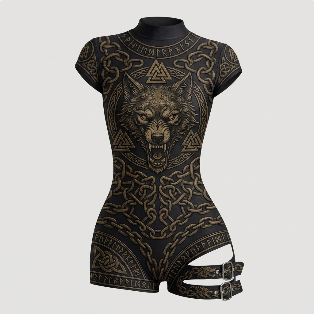 Viking-Style Tight-Fitting Swimsuit Bodysuit