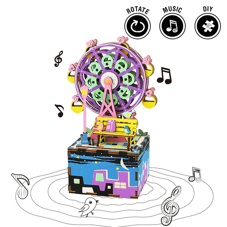 Rolife Ferris Wheel DIY Music Box 3D Wooden Puzzle AM402 | robotime-au