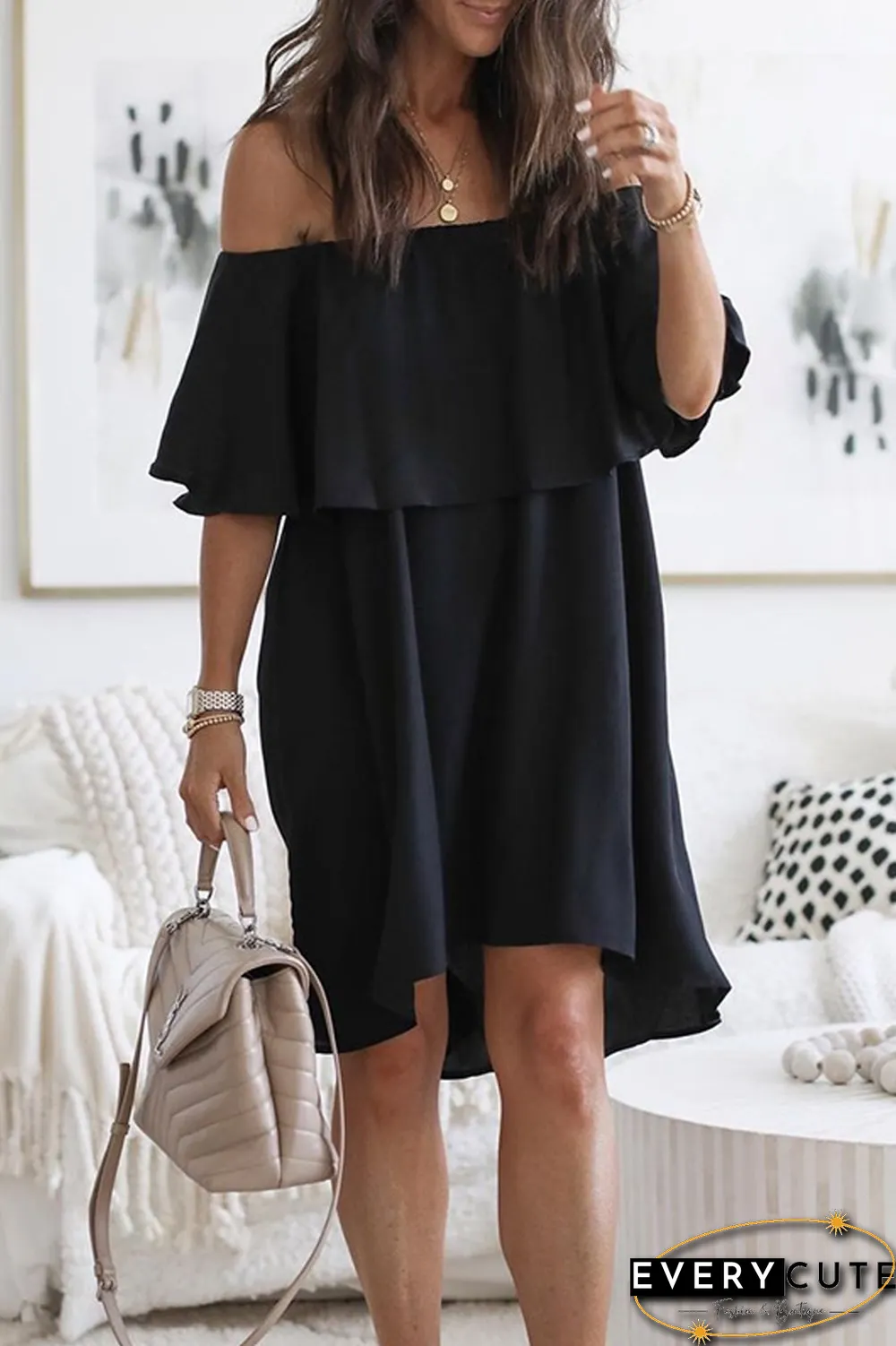 KarliDress One-shoulder Ruffled Sleeve Dress P12694