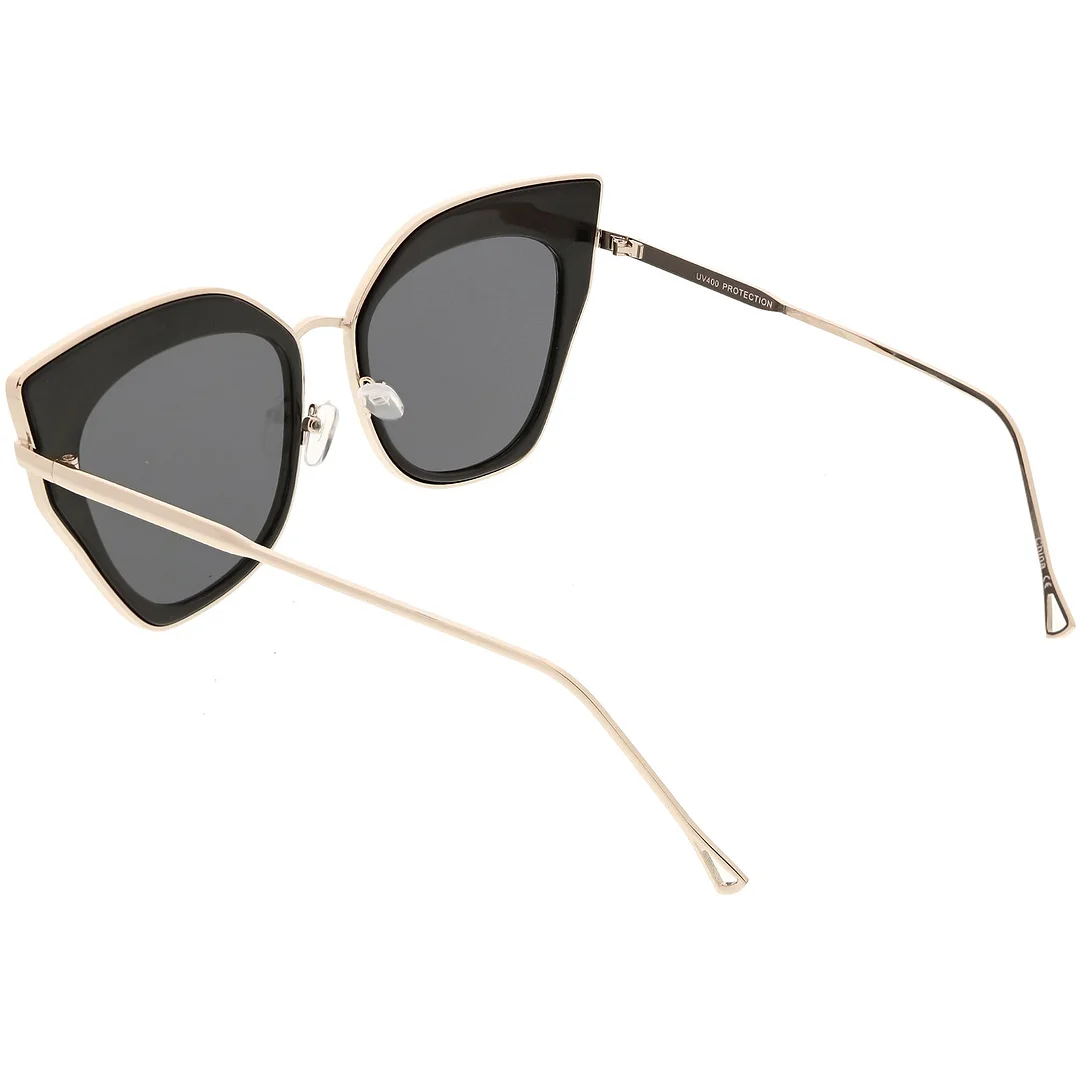 Oversize Pointed Cat Eye glasses Slim Metal Nose Bridge Neutral Square Lens 58mm